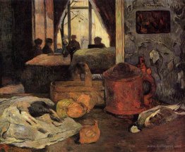 Still life of onions and pigeons and room interior in Copenhagen