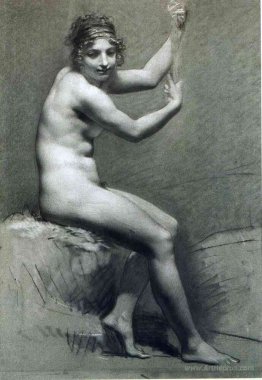 Drawing of Female Nude with charcoal and chalk