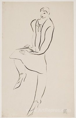 Woman reading on right knee