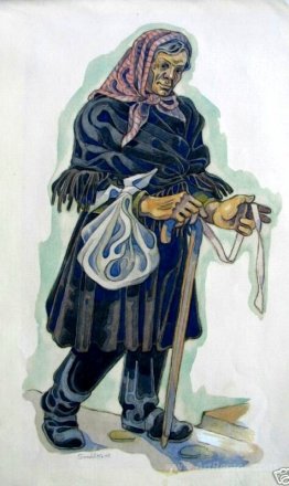 Costume design for an old villager (probably for Balieff theatre