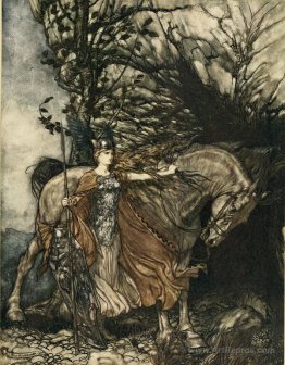 Brünnhilde with her horse, at the mouth of the cave