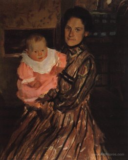 Portrait of Y.E. Kustodieva with son