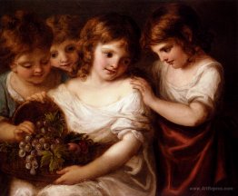 Four Children With A Basket Of Fruit