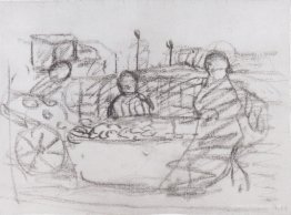 Three women at a market stall