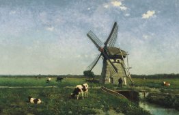 Landscape with windmill near Schiedam