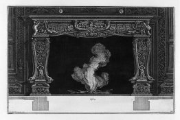 Fireplace: on the frieze of acanthus leaf between two horns, dol