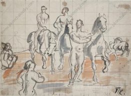 Sketch of composition for the painting 'Bathing cavalry'