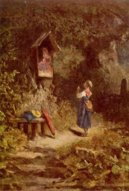 Praying peasant girl in the woods