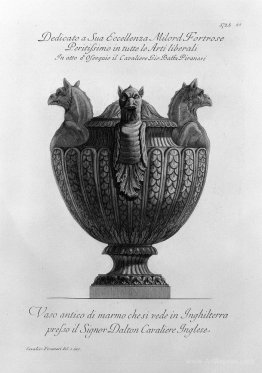 Vase with ancient marble griffins and ribbing