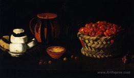 Basket with Cherries, Cheese and Clay