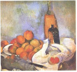 Still life with bottles and apples