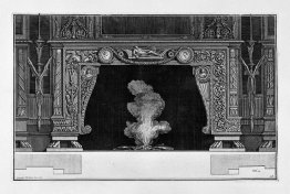 Fireplace: two medals in the frieze of garlanded a figure lying