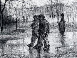 A Public Garden with People Walking in the Rain