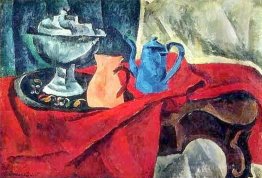 Vessels on the red tablecloth