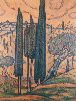 Landscape with cypresses