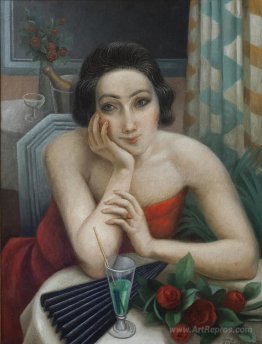 Jeune Femme Pensive aux Roses Rouges