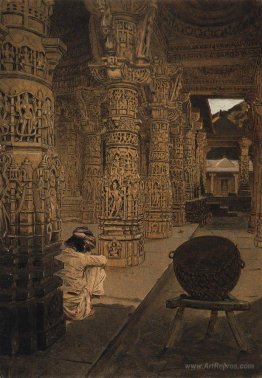 The colonnade in the Jain temple at Mount Abu in the evening