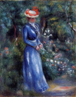 Woman in a Blue Dress, Standing in the Garden of Saint Cloud