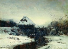 Winter landscape with mill