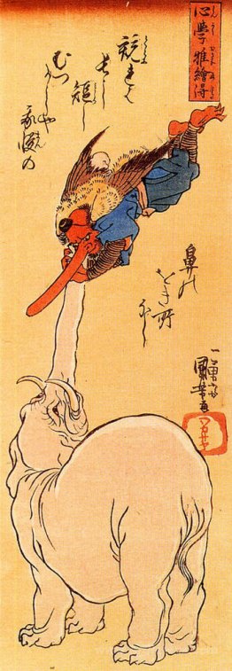 Elephant catching a flying tengu