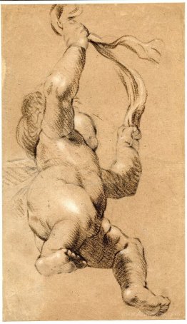 Sketch of Putto Holding a Sash in Both Hands, Seen from Below