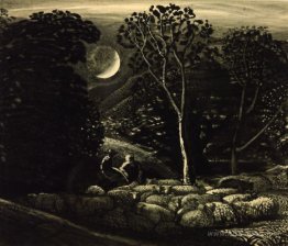 Moonlight, a Landscape with Sheep