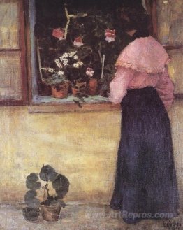 Girl by the Window with Flower