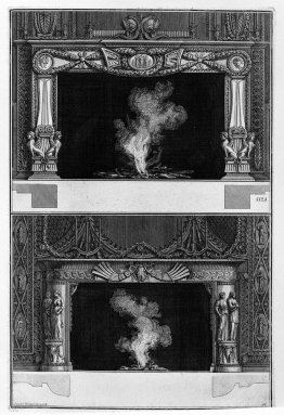 Two fireplaces superimposed with the support cameos and sphinxes