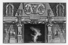 Egyptian-style fireplace, flanked by two kneeling female figures