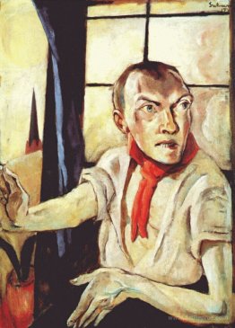 Self-portrait with red scarf