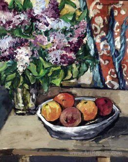 Still life with lilac and orange