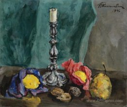 Still Life with a candlestick and a pear