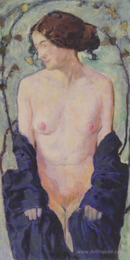 Female Nude with blue cloth