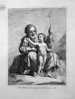 St. Joseph, Child Jesus between his knees, hands him an apple