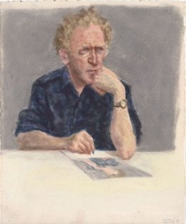 Self-Portrait in Blue Shirt, Seated, Drawing