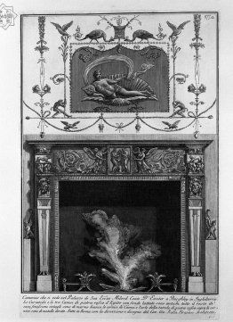 Fireplace: in the frieze, sacrificing two fauns, including winge