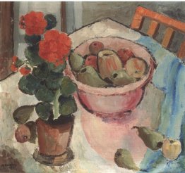 Still life with geraniums and bowl