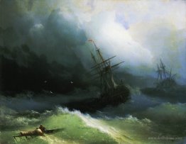 Ships in the stormy sea