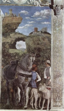 Horse and groom with hunting dogs, from the Camera degli Sposi o