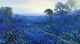 Bluebonnet Landscape with Catci, Road and Mountain Laurel