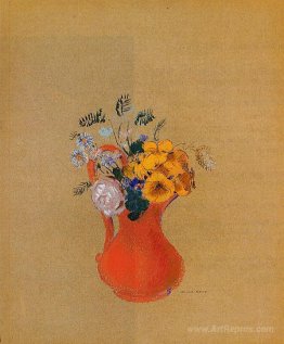 Flowers in a Red Pitcher