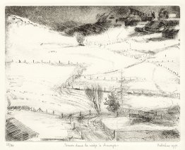 Snow landscape at Arveyes in canton Vaud - etching print art fro