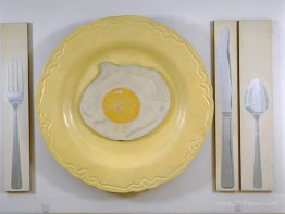 Egg on Plate with Knife, Fork, and Spoon