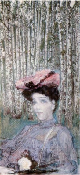 Portrait of N. Zabela-Vrubel on the Edge of a Birch Grove