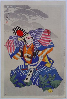 Ichikawa Danshiro as Sanbasô Dancer in Blue Kimono