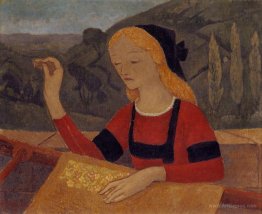 Embroiderer in a Landscape of Chateauneuf