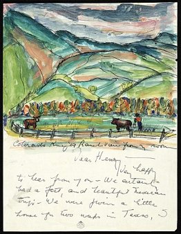 Page 1 of an Illustrated Letter from Betty Parsons to H.E. (Henr