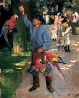 Man with parrots