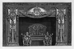 Fireplace: trophies with sphinxes in the sides, to which the low