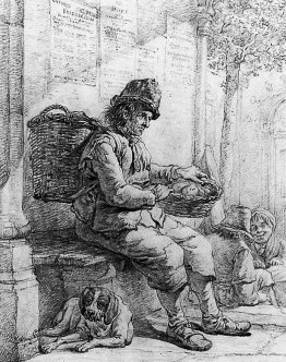 Sitting man with basket